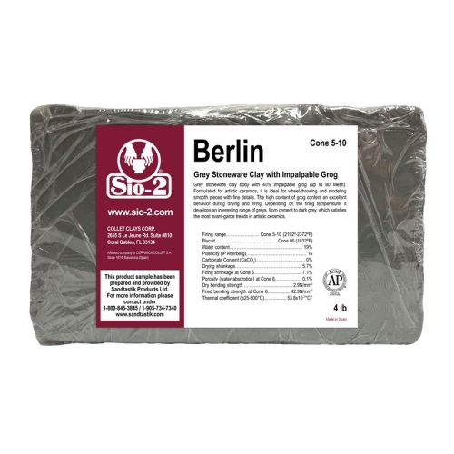 SIO-2® Berlin Grey Stoneware Clay with Impalpable Grog, 4 lb Sample